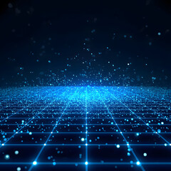 AI Image Of Neon Grid And Glowing Floating Particles