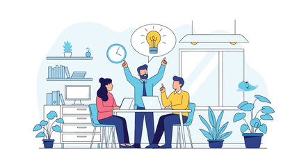 Business colleagues collaborate in a modern office setting where a team leader presents a bright new idea during a meeting.