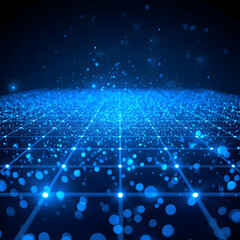 AI Image Of Neon Grid And Glowing Floating Particles