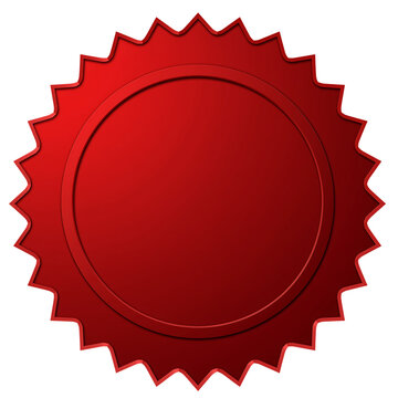 A blank red certificate seal or rosette stamp with a serrated edge and shiny effect