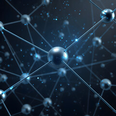 AI Image Of Abstract Digital Network Of Metal Sphere Nodes And Connected Lines