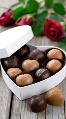 Celebrate love with chocolates and roses for a special valentines day gathering on a wooden table