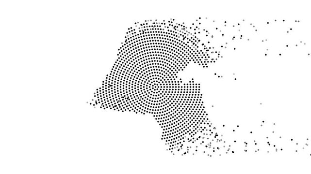 Kuwait Map Forming from Flying Dots in Gray to Black