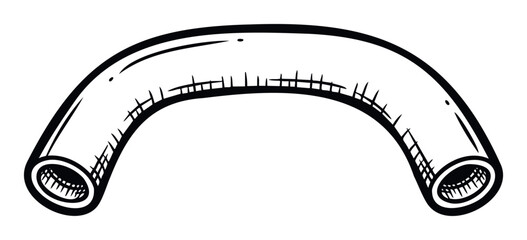 Simple black and white curved pipe drawing in a hand sketch style, ideal for engineering diagrams, construction presentations, or plumbing industry advertisements.