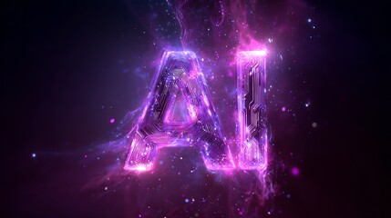 Glowing digital letters "AI" amidst a swirling nebula of purple and blue cosmic energy