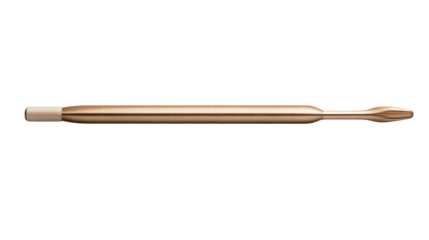 Rose gold metallic precision tool with threaded grip and spatulate end isolated as PNG on transparent background