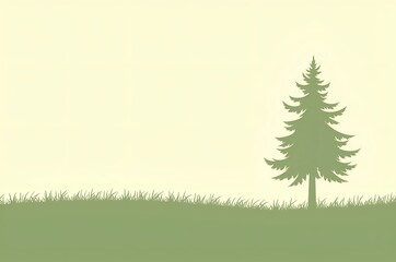 Naklejka premium Evergreen Tree Silhouette Over Grassy Field