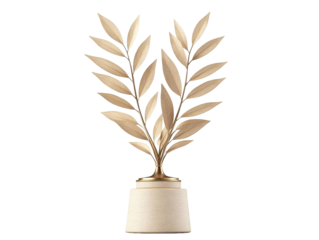 Premium golden laurel wreath award trophy, a symbol of victory and success, presented as a PNG on a transparent background