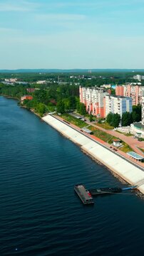 Panoramic view of seversk cityscape embracing the tom river. Clip