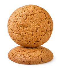 Two oatmeal cookies close-up on a white. Isolated