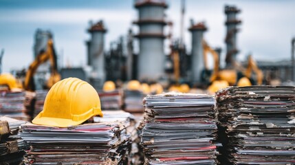 Technical experts review compliance reports assessing environmental systems for emissions waste and recycling to maintain corporate social responsibility standards