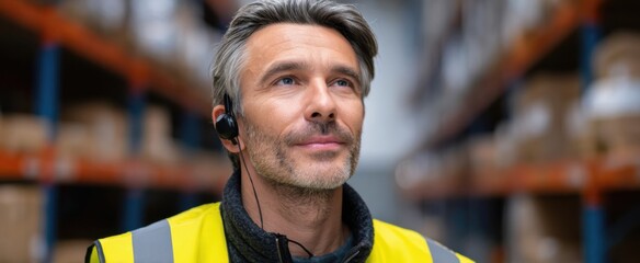 inventory manager joyfully scans items with a wireless headset enhancing focus and efficiency