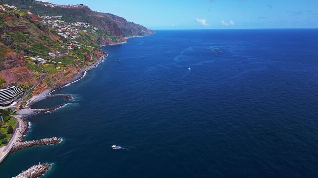 Calheta Boat Marina, Harbour Infrastructure, Atlantic Shoreline, Aerial