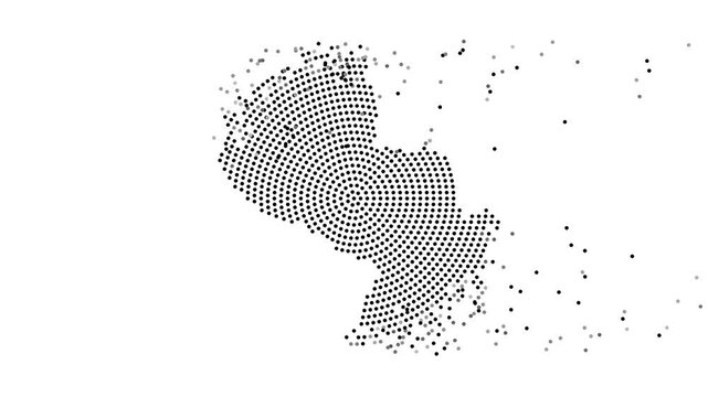 Paraguay Map Forming from Flying Dots in Gray to Black
