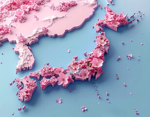 桜のイメージの日本地図（ai生成画像）