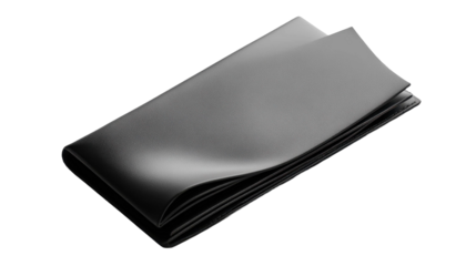 Dark gray textured flexible material folded several times isolated on a transparent background