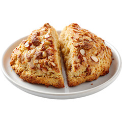 Fototapeta premium Almond scone split open revealing nutty interior crumb