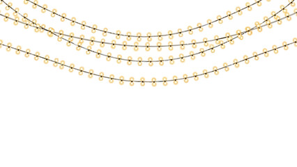 Festive glowing string lights creating a magical and celebratory atmosphere on a white background