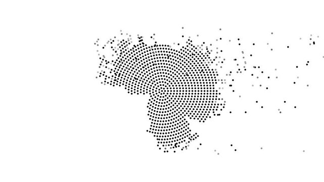 Venezuela Map Forming from Flying Dots in Gray to Black