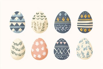 Fototapeta premium Minimal Vector Easter Seamless Pattern Featuring Pastel Textured Organic Eggs and Spring Elements