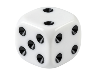 Single White Dice with Black Dots, Front View, Ultra-Realistic Detail, Isolated