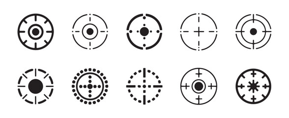 Various abstract target icons and crosshair designs representing focus accuracy aim and precision shooting competition concepts © Abu