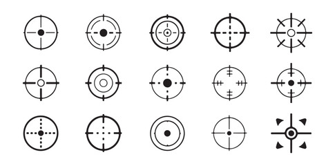 Gun scope crosshair symbols set for weapon aim interface shooting target icons sniper optical sight design element © Abu