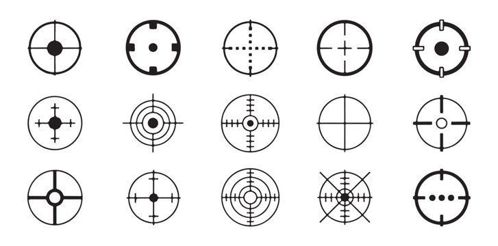 Sniper aim icons set for target shooting range weapon sights collection reticle symbols for archery hunting games