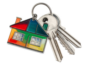 Angled Home Keys with Enamel House Keychain, Real Estate Concept