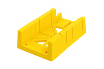 Yellow plastic miter box woodworking tool on transparent background
