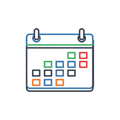 Clean Line Art Calendar Icon with Colorful Squares - Planning and Scheduling Concept