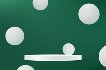 Dark Green background vector 3d with white podium Space for selling products on the website. Abstract wallpaper design with copy space to display your products. Vector illustration.