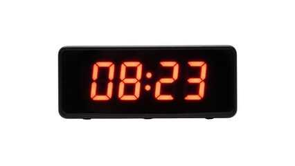Red digital clock displaying 08 23 against a black background time red numbers