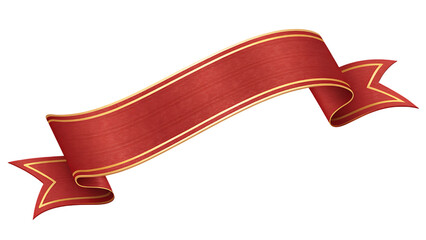 Elegant red ribbon banner with golden trim isolated on a transparent background
