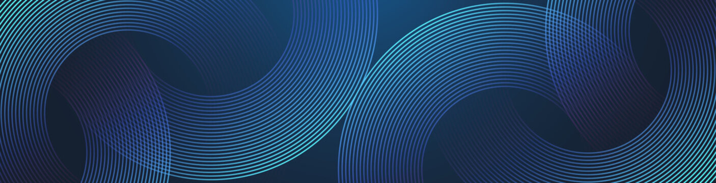 Modern digital abstract blue background with circular lines. Geometric stripe line art design for poster, brochure, cover, website, header, web banner, presentation