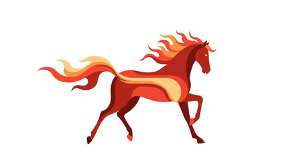 Illustration of a fiery red horse with flowing mane and tail, depicted in a dynamic running pose against a clean white background, symbolizing the Chinese New Year. © Excel