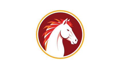 A circular logo featuring a white horse's head with a fiery mane on a red background, symbolizing the Chinese New Year, with a bold and vibrant design. © Excel