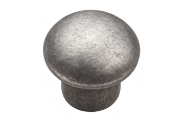 Round textured silver metal furniture knob on transparent background