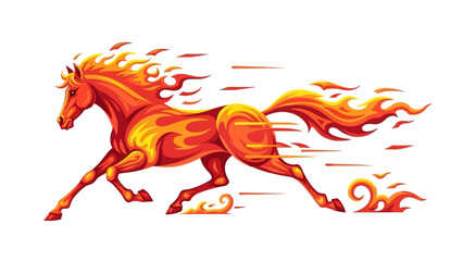 Vibrant illustration of a running horse with fiery mane and tail, depicted in warm orange and yellow hues, against a clean white background, symbolizing Chinese New Year. © Excel