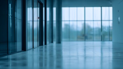 Modern office hallway bathed in soft light inspires calm productivity and innovative workspace design