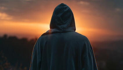 Mysterious Figure Contemplating a Dramatic Sunset - A Study in Silhouette.