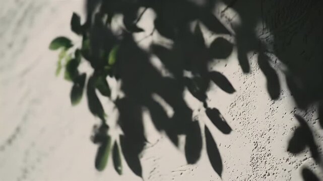 Sunlit Plant Shadows on Textured Wall Surface