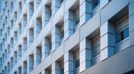 Medium shot of soundproof panels affixed to a buildings exterior illustrating architectural solutions for minimizing environmental noise pollution.