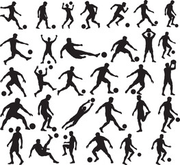 Football Soccer Player Action Silhouette Set Isolated on White Background