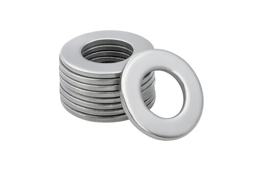 Metallic flat washers stacking on transparent background