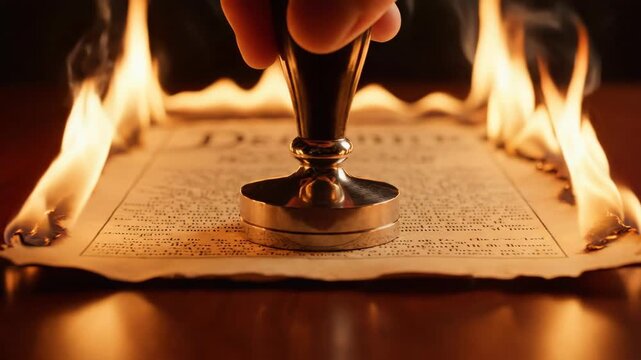 Metal Stamp Presses Rejected on Burning Declaration of Independence Animation