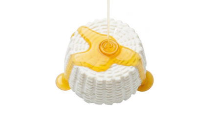White ricotta cheese with golden honey drizzled on top against a black background white cheese dairy