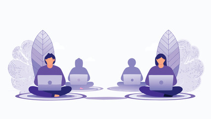 People sitting with laptops in a serene natural setting symbolizing social connection and community in the digital age with technology