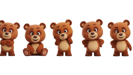 Five Brown Cartoon Bears with Different Emotions on Black Background