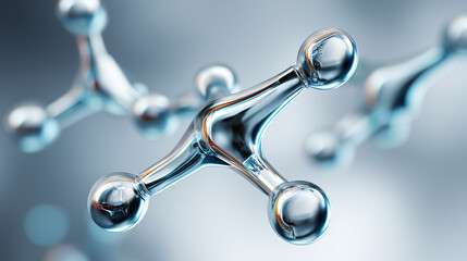 Futuristic metallic antibody visualization, scientific medical 3D rendering, protein model, immunology structure, molecular design, with copy space